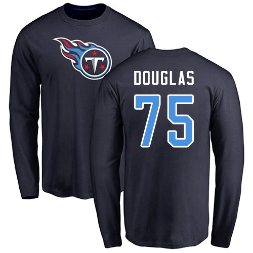 Tennessee Titans Men Navy Blue Jamil Douglas Name and Number Logo NFL Football #75 Long Sleeve T Shirt